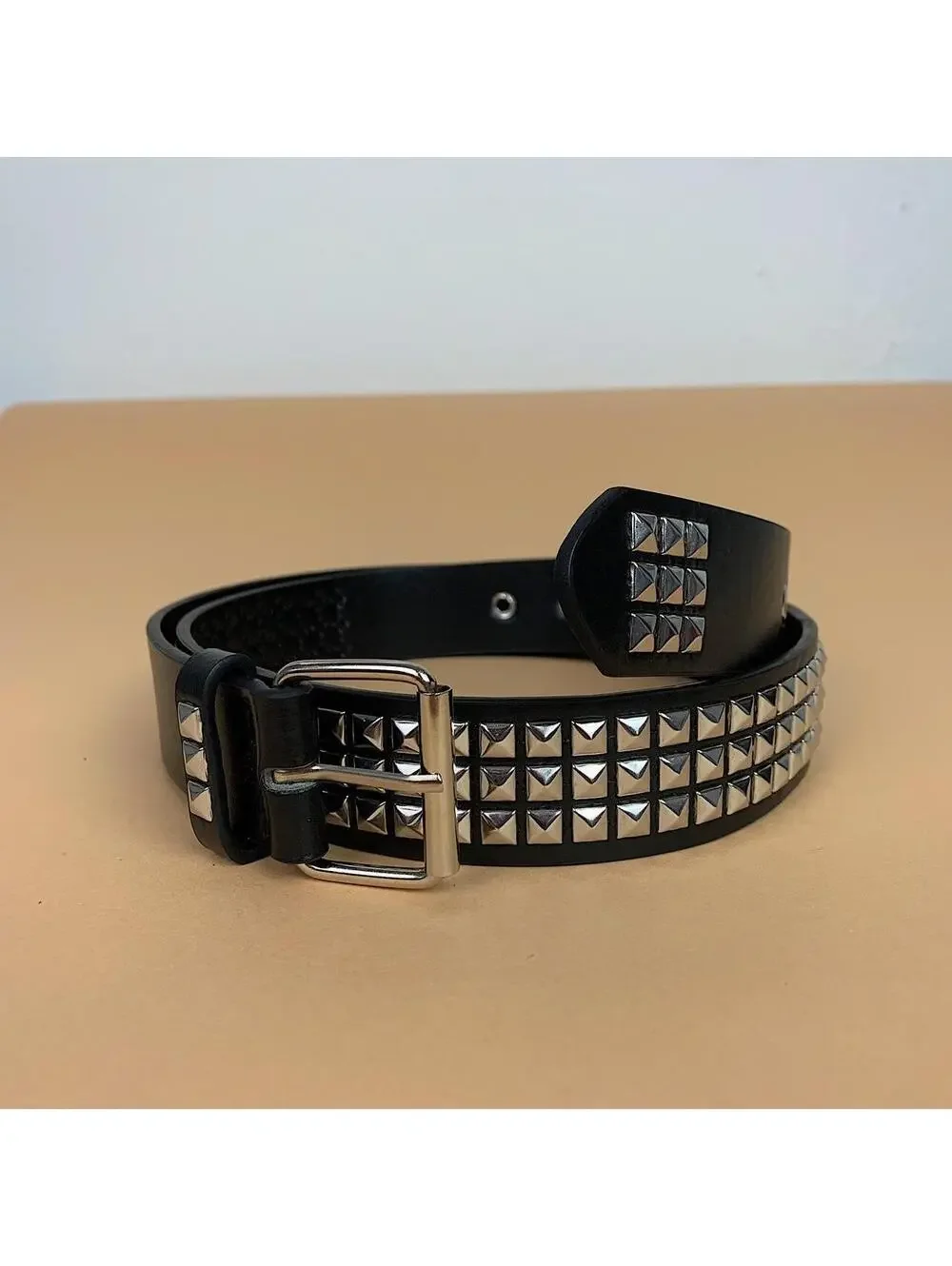 Vintage Y2K Black Punk Studded Diamond Belt
